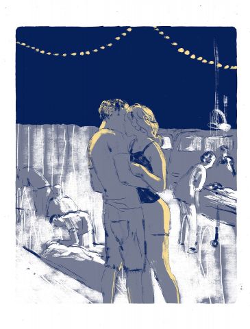 איור מאת גלעד סליקטר ובו זוג מתנשק על גג