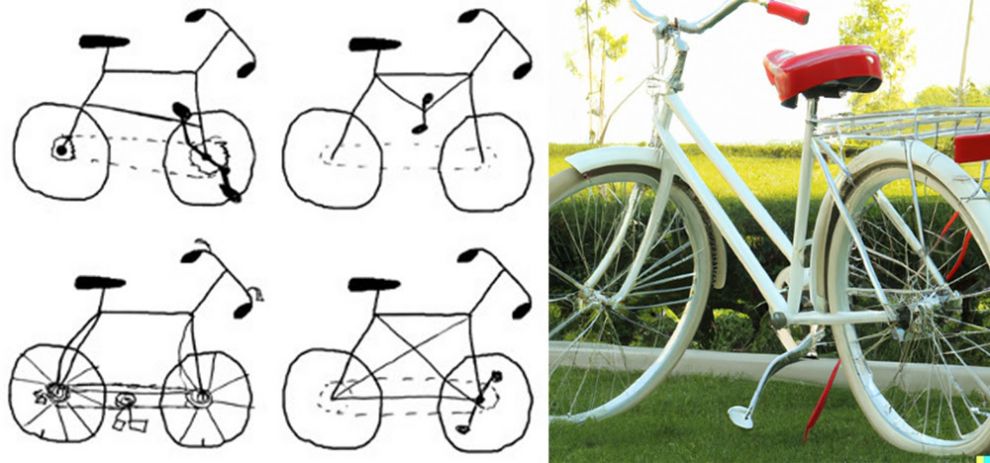 איור קווי של אופניים לצד הצילום של אופניים